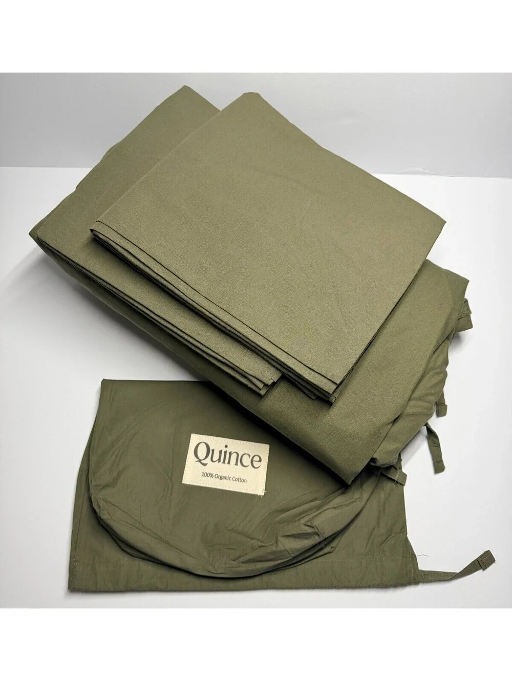 Quince Organic Crisp Percale Duvet Cover Set King Cal King Dusty Olive NWOT